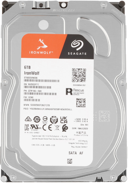 Жесткий диск 3.5" 6TB Seagate IronWolf (ST6000VN006) (5400об/м, 256MB, SATA600, для использования в NAS (до 8 дисков), AF 4Kn, CMR) OEM