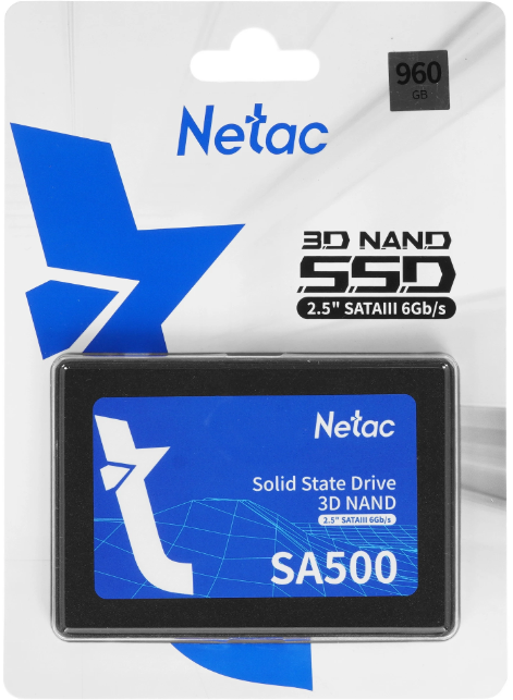 Накопитель SSD 2,5" 960GB NETAC SA500 (NT01SA500-960-S3X) Retail (530/475МБ/сек, SATA600, 3D TLC, TBW 480)