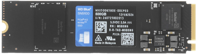 Накопитель SSD M.2 500GB WD Blue SN5100 (WDS500G5B0E) Retail (6600/5600МБ/сек, 660K/1100K IOPS, NVMe PCI-Ex4 4.0, 3D QLC, TBW 300, M.2 2280)