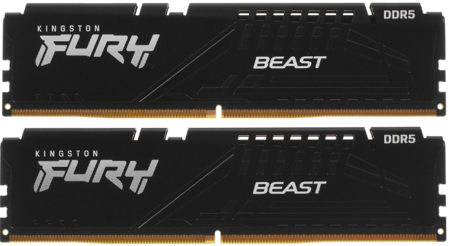 Память DIMM DDR5 16GB (PC5-44800, 5600MHz) Kingston FURY Beast Black (2шт x 8ГБ, CL 40-40-40, 1.25 В, Single rank x8, высота 34.9 мм) KF556C40BBK2-16