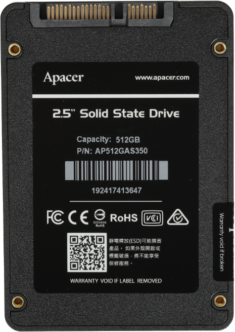 Накопитель SSD 2,5" 512GB Apacer AS350 PANTHER (AP512GAS350-1) Retail (560/540МБ/сек, SATA600, 3D TLC, TBW 425)