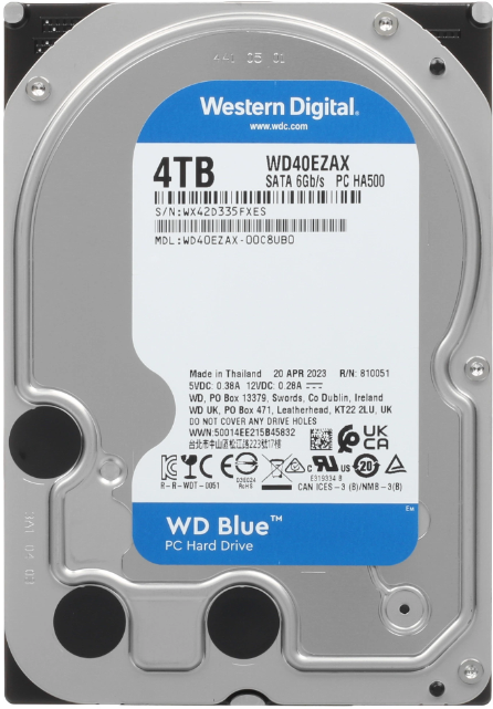 Жесткий диск 3.5" 4TB WD Blue (WD40EZAX) (5400об/м, 256MB, SATA600, для настольных ПК, AF 4Kn, CMR) OEM