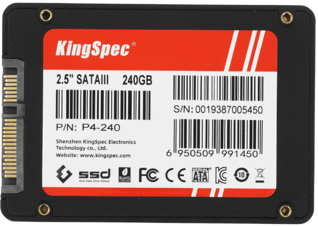 Накопитель SSD 2,5" 240GB Kingspec (P4-240) OEM (540/480МБ/сек, SATA600, 3D NAND, TBW 60 TB)