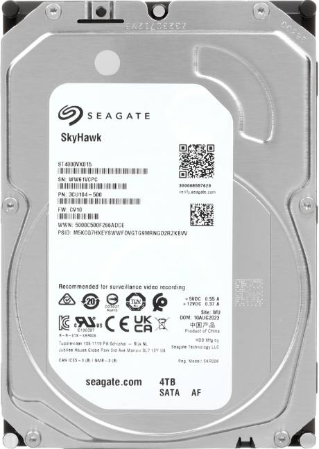Жесткий диск 3.5" 4TB Seagate SkyHawk (ST4000VX015) (5900об/м, 256MB, SATA600, для систем видеонаблюдения до 64 камер в режиме 24x7, AF 4Kn, CMR) OEM