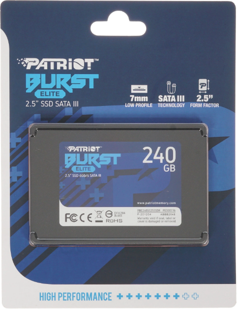 Накопитель SSD 2,5" 240GB Patriot Burst Elite Series (PBE240GS25SSDR) Retail (450/320МБ/сек, SATA600, 3D NAND TLC, TBW 100)