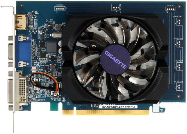 Видеокарта Gigabyte GeForce GT 730 (rev.3.0) Retail (2GB GDDR3 64-bit, 902MHz / 1600MHz, 1-fan, D-SUB/DVI-D/HDMI) GV-N730D3-2GI 3.0