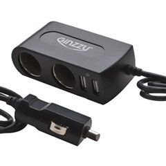 Зарядное устройство автомобильное + две авто розетки Ginzzu GA-4615UB (АЗУ 5В/3.0A, 2USB, 2 авто-розетки + удлинитель 80см) [ GA-4615UB ]