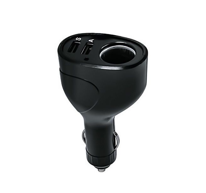 Зарядное устройство автомобильное Ginzzu GA-4715UB (черный, АЗУ 5В/3.0A, 2USB + автомобильная розетка)
