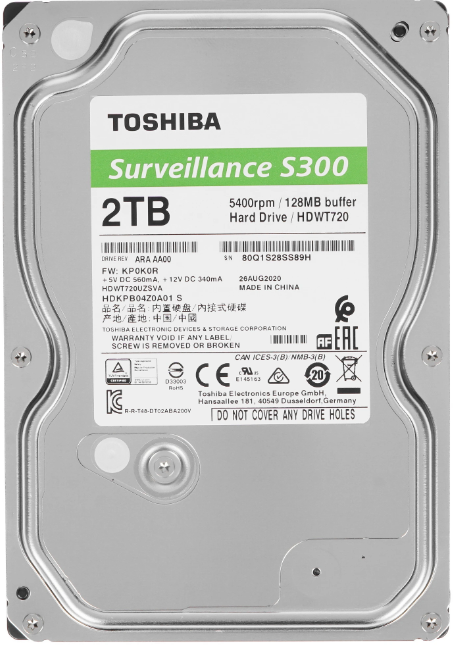 Жесткий диск 3.5" 2TB Toshiba S300 Surveillance (HDWT720UZSVA) (5400об/м, 128MB, SATA600, для систем видеонаблюдения до 32 камер в режиме 24/7) OEM