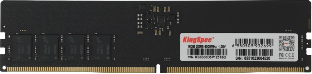 Память DIMM DDR5 16GB (PC5-48000, 6000MHz) Kingspec (1шт x 16ГБ, CL 46-46-46, 1.25В, SR x8) KS6000D5P12516G